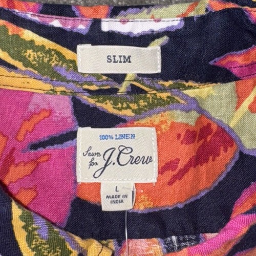 J. CREW 100% LINO Hombres Delgada L Floral Tropical Clásica Camisa de Campamento Hawaiana Nueva con Etiquetas - Imagen 4 de 8