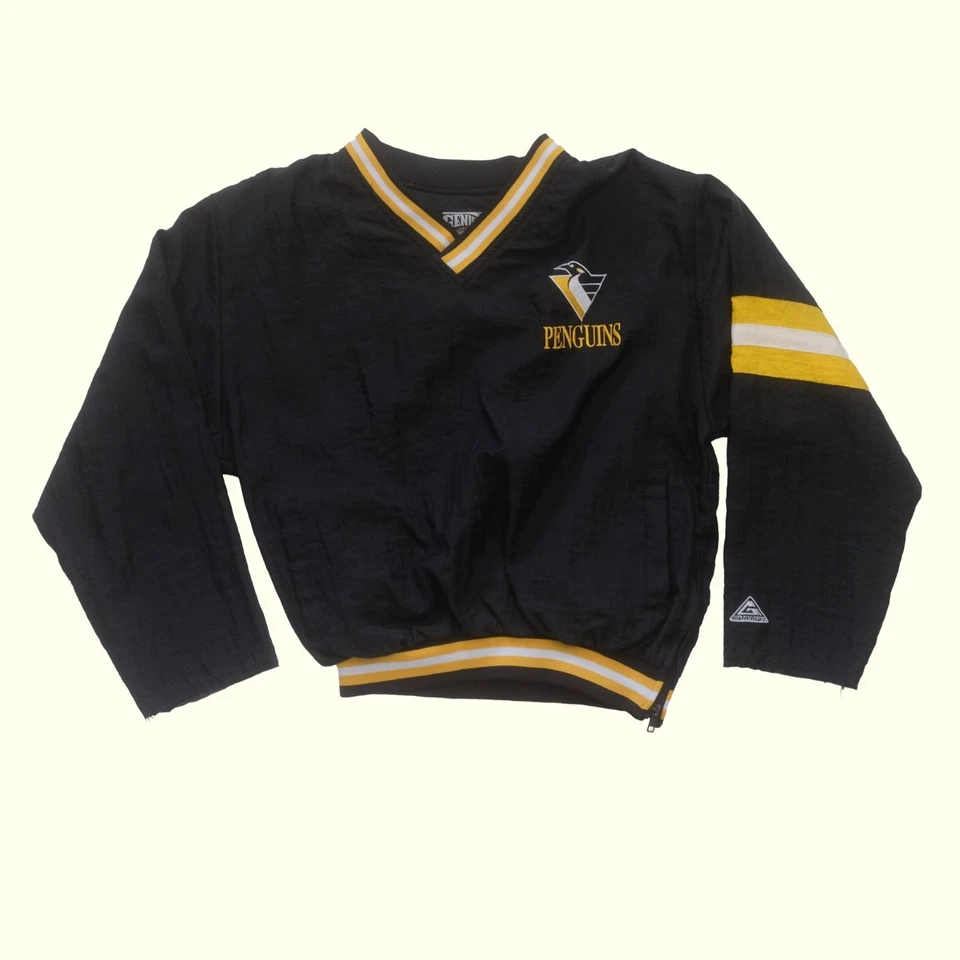 CHAQUETA DE NAILON DE HOCKEY DE LOS PINGÜINOS DE PITTSBURGH RETRO DE COLECCIÓN DE LOS 90 80 DE LA NHL PARA HOMBRE TALLA L Foto 2 de 4