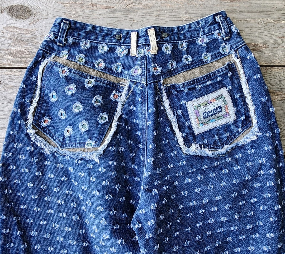VTG 90s Major Damage Streetwear Patchwork High Waisted Denim Jeans