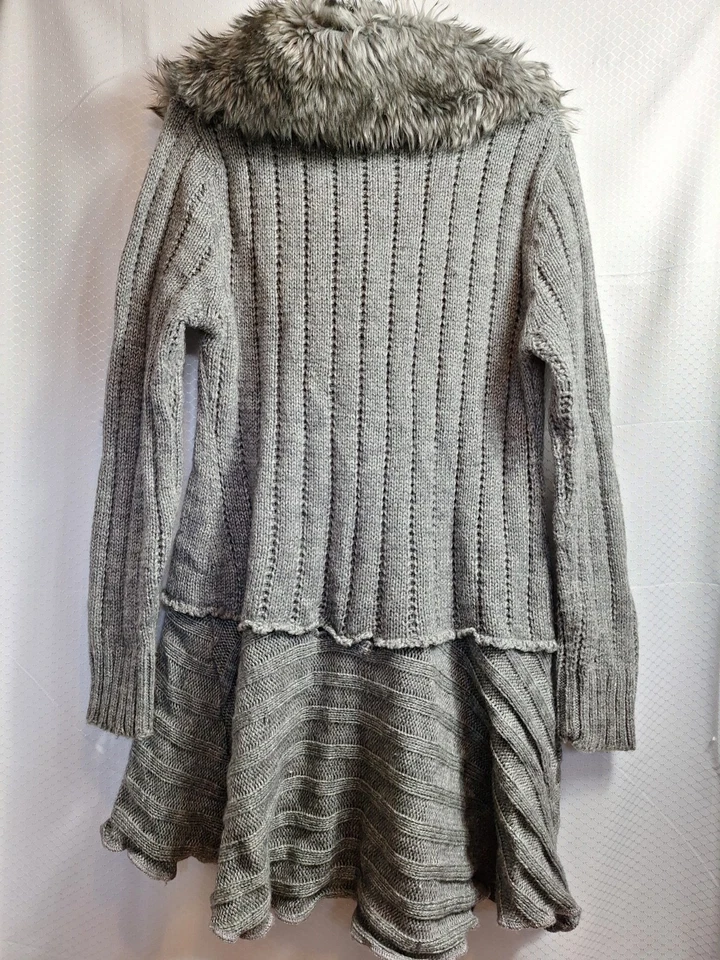 DRESSBARN коллекции шерсти смесь искусственного меха воротник вязаный кардиган Sz L серый богемное EUC - Изображение 2 из 4
