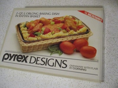 Vintage Amber Pyrex Casserole Dish In Basket 11x7 Inches 1986