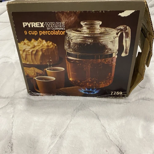Pyrex Vintage Flameware 9 Cup Glass Coffee Pot  Percolator 7759 Complete In Box