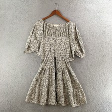 LOFT Dress Womens XS Black Cream Abstract Print Short Sleeve Elastic Waist