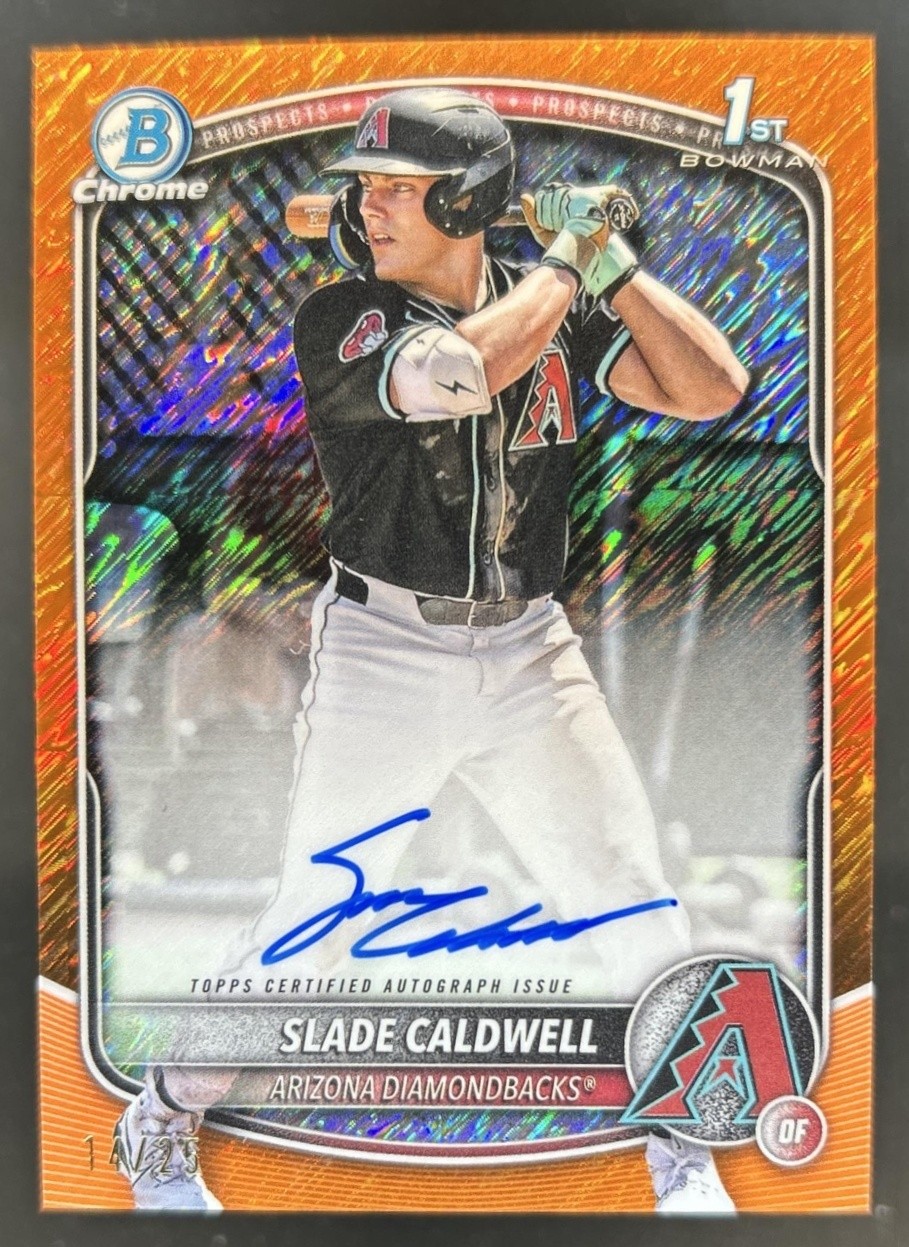 2025 Bowman Slade Caldwell Chrome Auto Orange Shimmer Refractor 1st #/25
