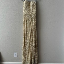 Scala Elegant Gold Sequin Evening Gown Dress, Black Tie, Prom, Wedding Size 4