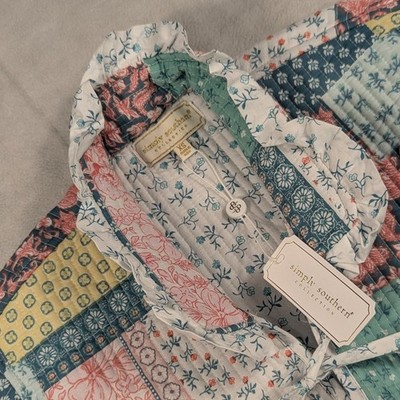 NEW Simply Southern Ophelia Quilted Patchwork Jacket XS Floral Tie Front