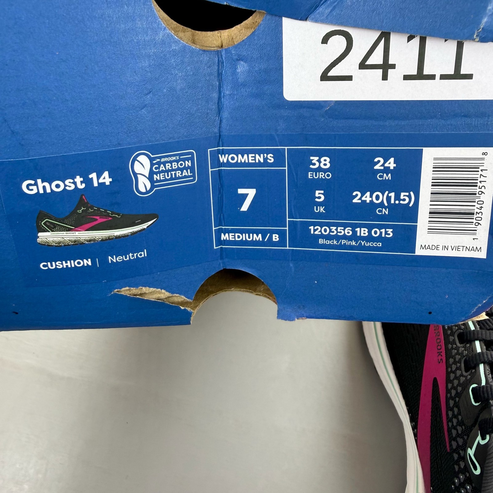 Brooks Ghost 14 UK5 Black White Pink Yucca Trainers 1203561B013 image 5