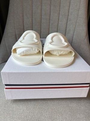 Moncler White Logo Women's Slide Sandals Flat Heel NEW WITH BOX & BAGS size 40 