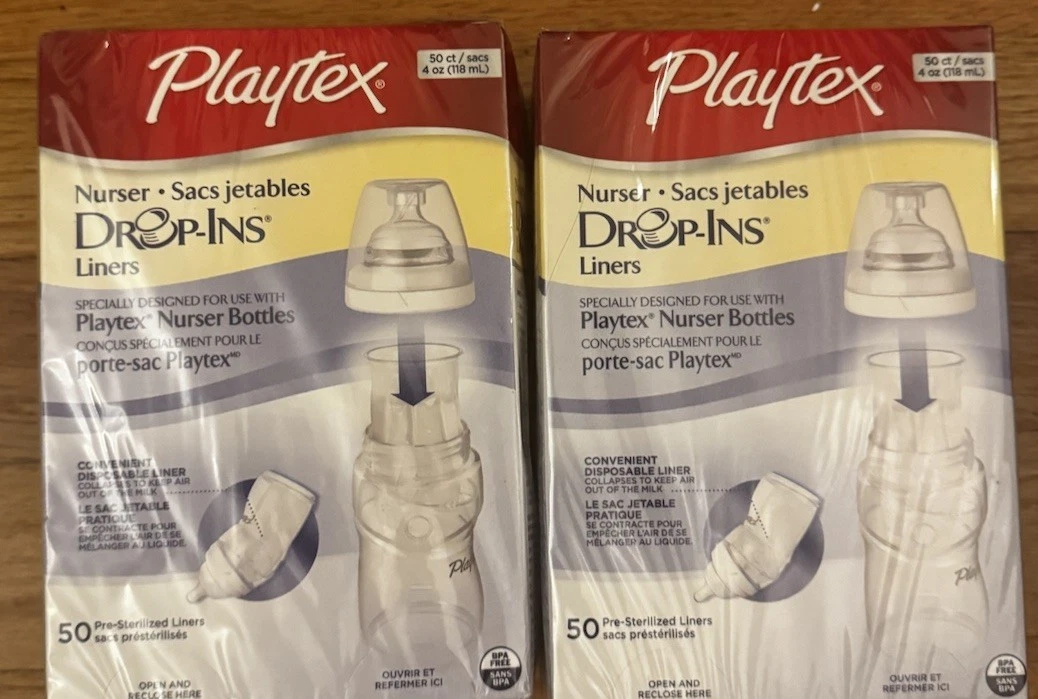 Playtex Nurser Drop-ins Nurser Bottles Liners - 4 oz SEALED 2 boxes of 50