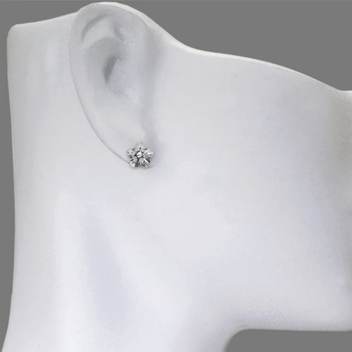 Aretes de oro blanco real de 14 quilates con corte de diamante de 8 mm - Imagen 4 de 4