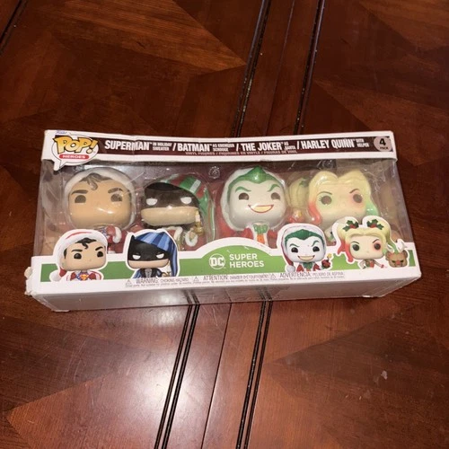 Funko Pop DC Holiday 4-Pack Superman Batman Joker Harley Quinn - Damaged Box