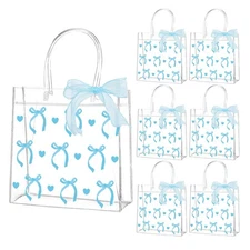 24Pcs Blue Bow Clear PVC Gift Bags with Handles Bulk Bowknot Goodie Treat Can...