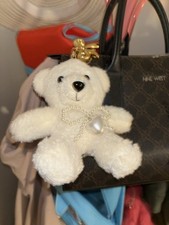 White Teddy Bear Keychain Charm Bag Accessory