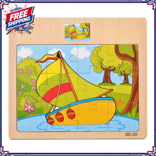 Wooden Puzzles Kids Wood Cartoon Vehicle Animals Learning Baby Education Board - Foto 19 di 22