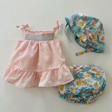 Tommy Bahama 3-6 Months Baby Girl Pink Floral Dress Hat Set Outfit Spring Summer