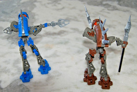 Bionicle Lego figures 8590(blue) and 8587(brown), gently played with condition