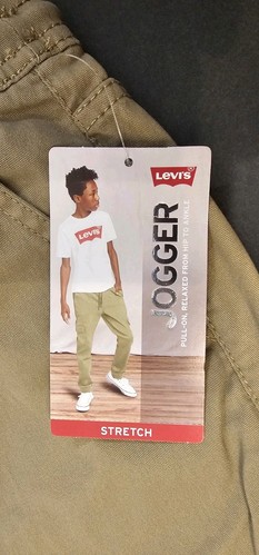 Levi's Youth Boys Joggers Size Large Elastic Waist & Cuffed Leg Khaki Tan NWT