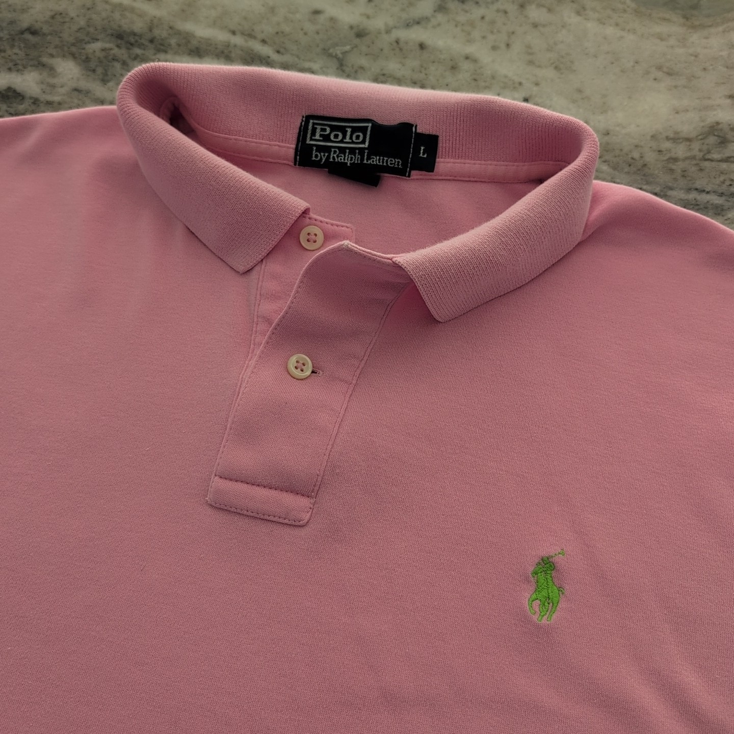 Polo Ralph Lauren Uomo Taglia Large Rosa Camicia Cotone Verde Pony