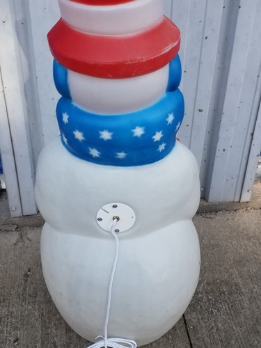 Patriotic Snowman Blow Mold Red White & Blue Americana Yard Decor Vintage - Picture 5 of 9