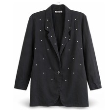 Marnie West Vintage Black Rhinestone Embellished Single Button Blazer Jacket Sm