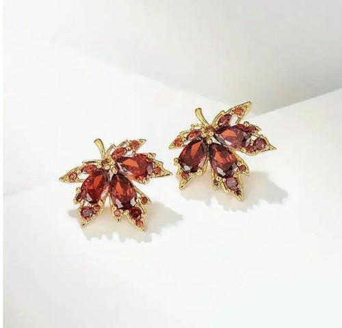 Chico’s Maple Leaf Earrings Stud Gold Orange Stainless Steel Boho Thanksgiving