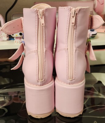 YRU Shoes Halo Bow Ankle Boots Pink Rainbow Platform 6 Dollskill