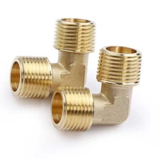 U.S. Solid 90 Degree Elbow Brass Fitting NPT 3/8" Male x 3/8" Male, 2pcs