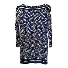 Michael Kors MK Women Long Sleeve Shift Dress Size S Stretch Blue White
