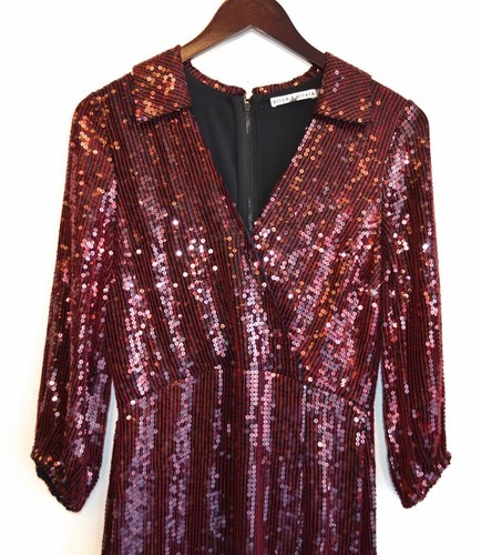 ALICE + OLIVIA Burgundy Red Sequin Embellished Maxi Gown Dress 4 (NO BELT SASH) - Picture 6 of 12