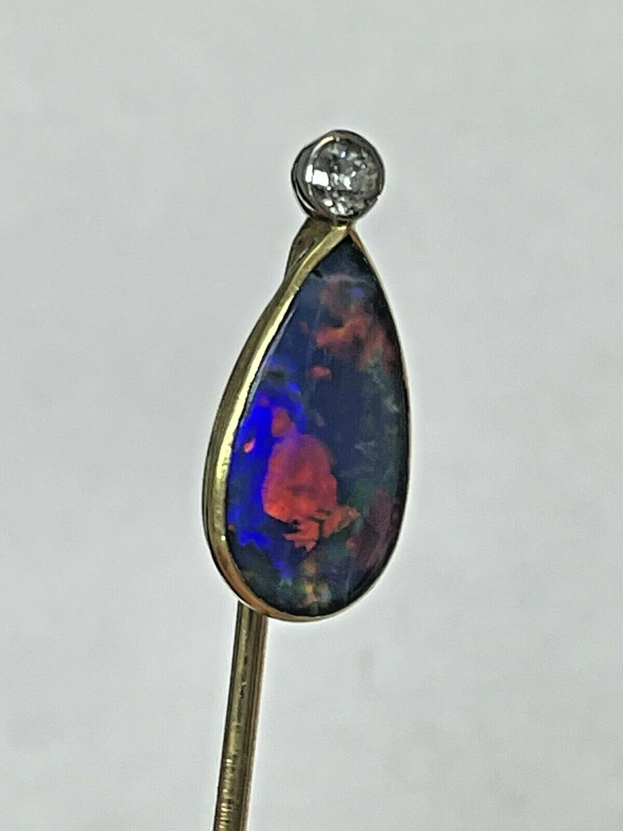 Antique Black Opal Diamond Stick Pin unsigned Cartier Sold by AITUZZI JEWELRY