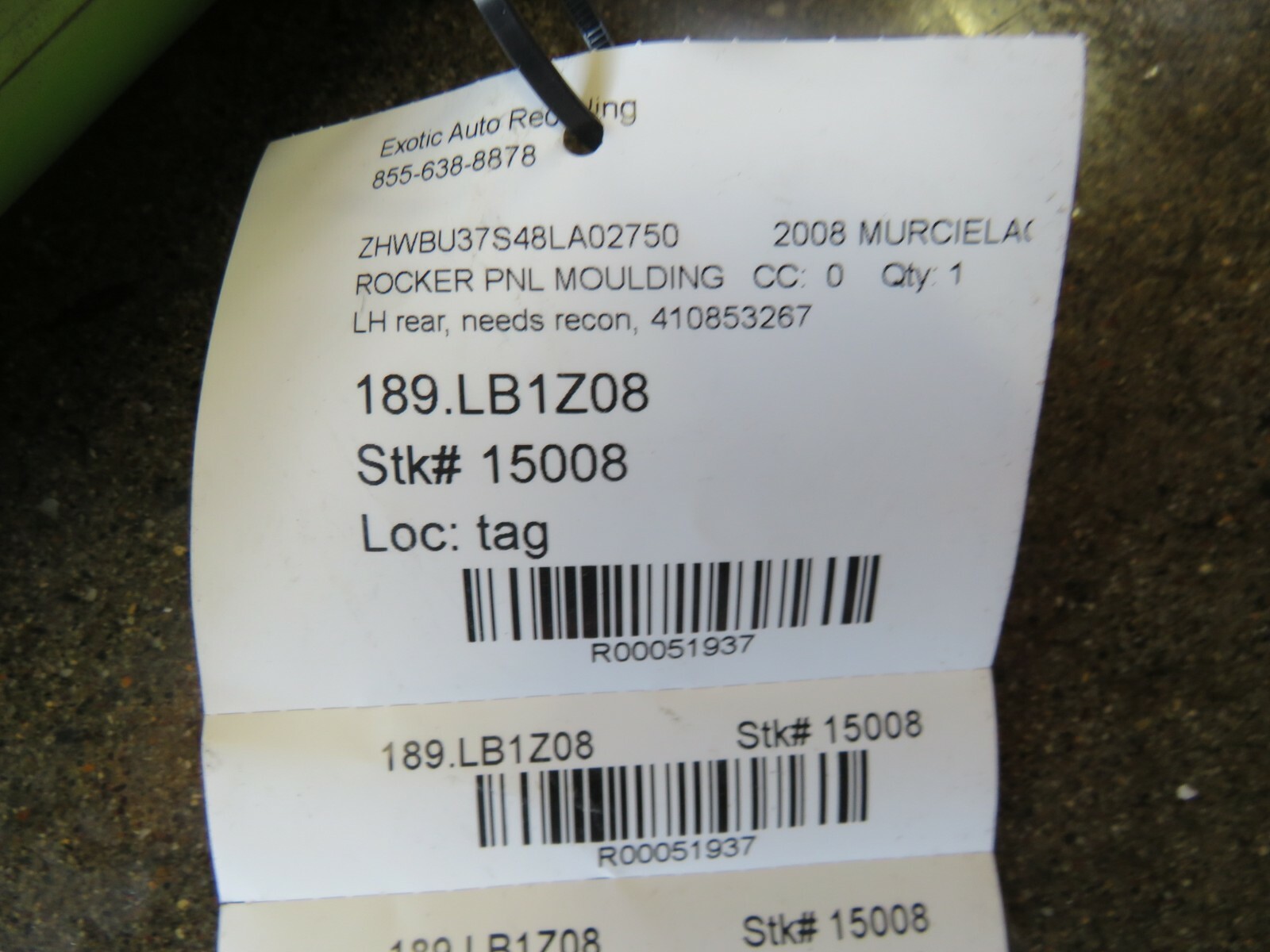 Lamborghini Murcielago LP640, LH, Left Rear Rocker Panel Used 410853267