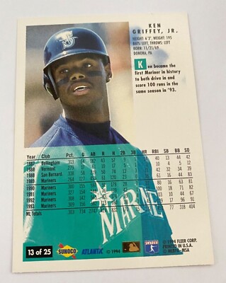 Seattle Mariners Baseball Card - Ken Griffey Jr. 1994 Fleer | eBay