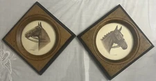 2 C Fred Sitzler Horse Portraits On Rare Diamond  5.5 Inch Wall Mounts.  Read.