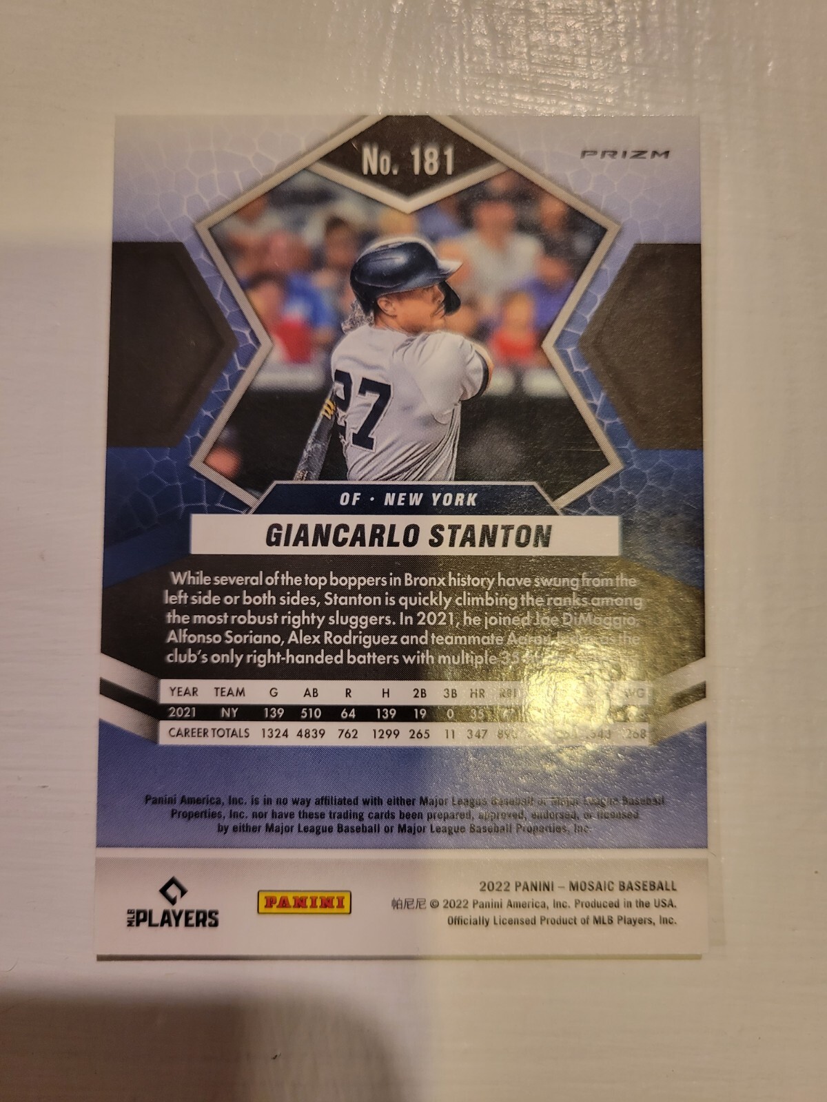 2022 Mosaic Baseball Base Mosaic 181 Giancarlo Stanton New York