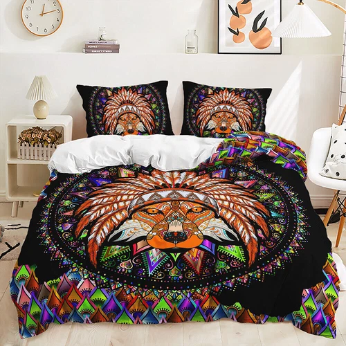 Feathers Bull Skull Wolf Home Decor Ethnic Indian Style Duvet Quilt Cover Set - Picture 8 of 14