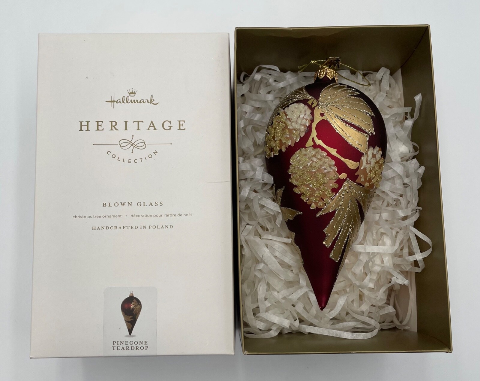 Hallmark Heritage Collection Pinecone Teardrop Blown Glass Ornament