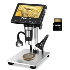 TOMLOV 1000X Coin Magnifier 4.3" LCD Digital Microscope 32GB Photo/Video Camera