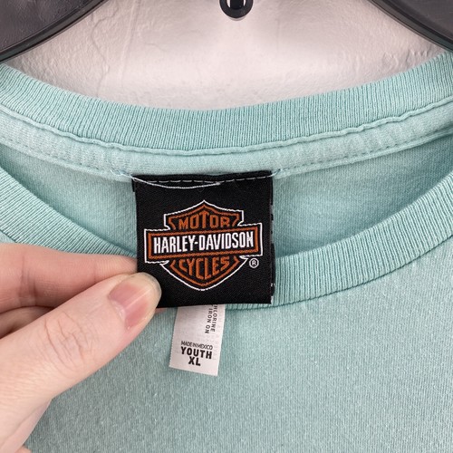 Harley Davidson T-Shirt Youth Girls Teal Butterfly Eagle Wings Size XL - Picture 3 of 8