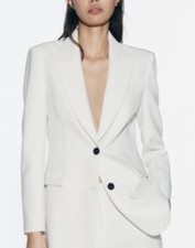 ZARA NEW WOMAN STRAIGHT CUT BLAZER JACKET OYSTER WHITE Size M
