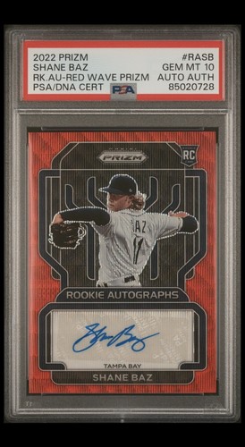 2022 PANINI PRIZM SHANE BAZ #RASB (RC) RED WAVE PRIZM AUTO AUTHENTIC PSA 10 GEM