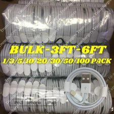 100X Wholesale Lot USB Cable 3Ft 6Ft For Apple iPhone 14/13/12/11/8 Charger Cord