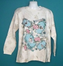 Vtg 80s 90s Gitano Woven Cotton Sweatshirt French Roses Aqua Pink OVERSIZE Sz S