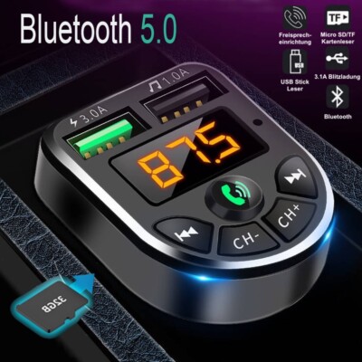 FM Transmitter Bluetooth 5.0 Radio USB MP3 KFZ Auto Ladegerät Zigarettenanzünder