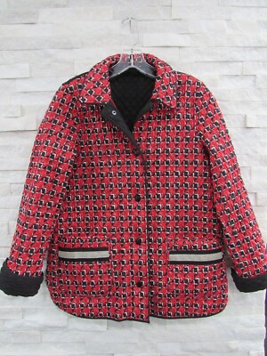 NEW Landi Fancy Red Black Quilted Waterproof Reversible Jacket Coat 44 ITALY