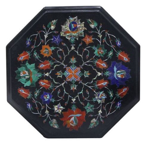 12-Inch Handmade Marble Corner Table with Semi-Precious Stone Elegant Home Decor