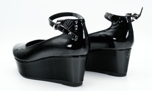 Robert Clergerie Vicky Women's Size 6 B Black Patent Leather Ankle Strap Wedges - Picture 8 of 13