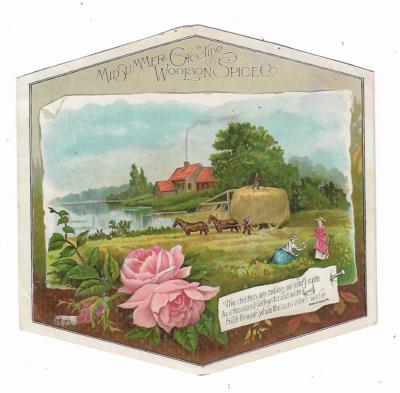Old Trade Card Lion Coffee Woolson Spice Co Midsummer Greeting Hay Harvest Horse