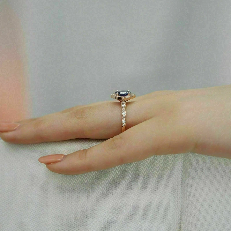 2.00 Ct Oval Cut Simulated Stone Engagement Wedding Ring 14K Solid Yellow Gold - Image 3 of 4