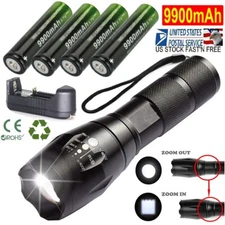 50000LM Zoom LED Flashlight Torch Lamp + 4PCS 9900MAH 3.7V Batteries + Charger