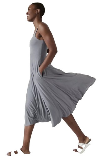 Athleta Sheath Tank Midi Dress Womens Small Black Stretch Minimalist Casual  | eBay